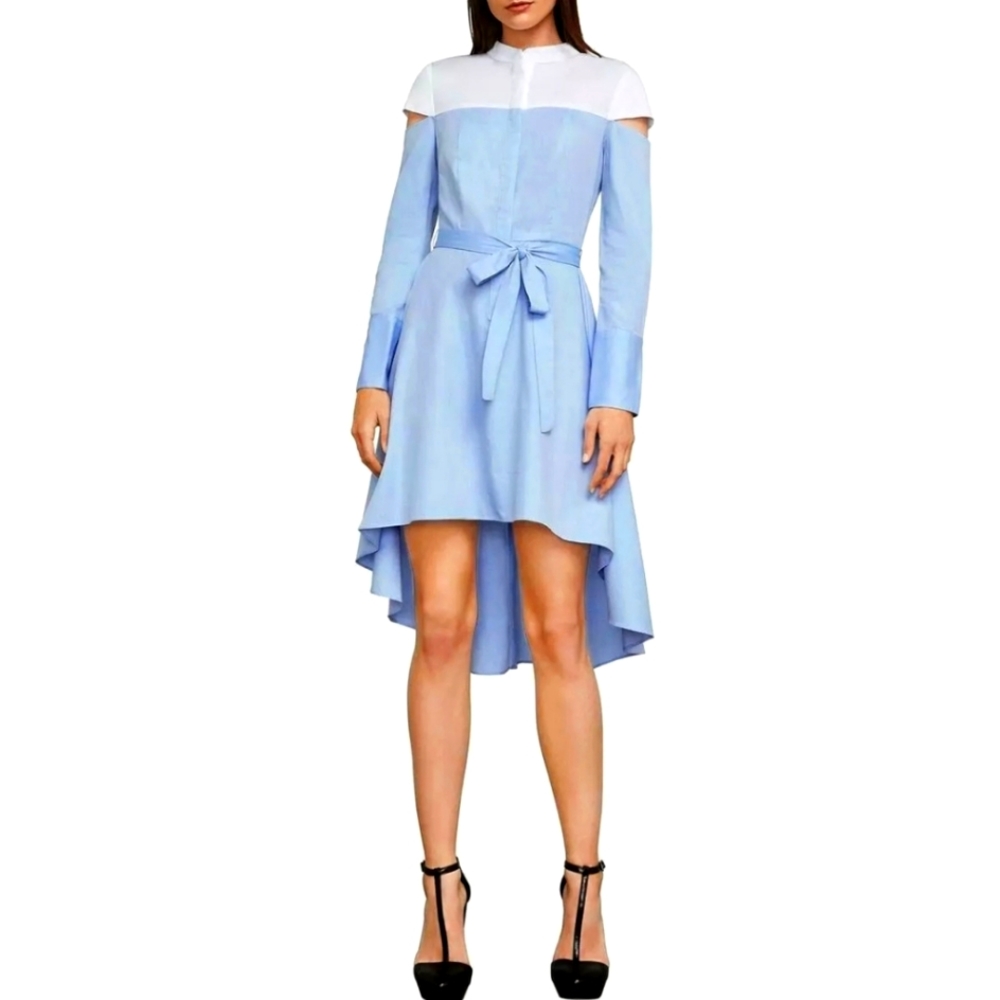 NEW RUNWAY BCBG MAXAZRIA Leandra Cut Out Colorblock Long Shir